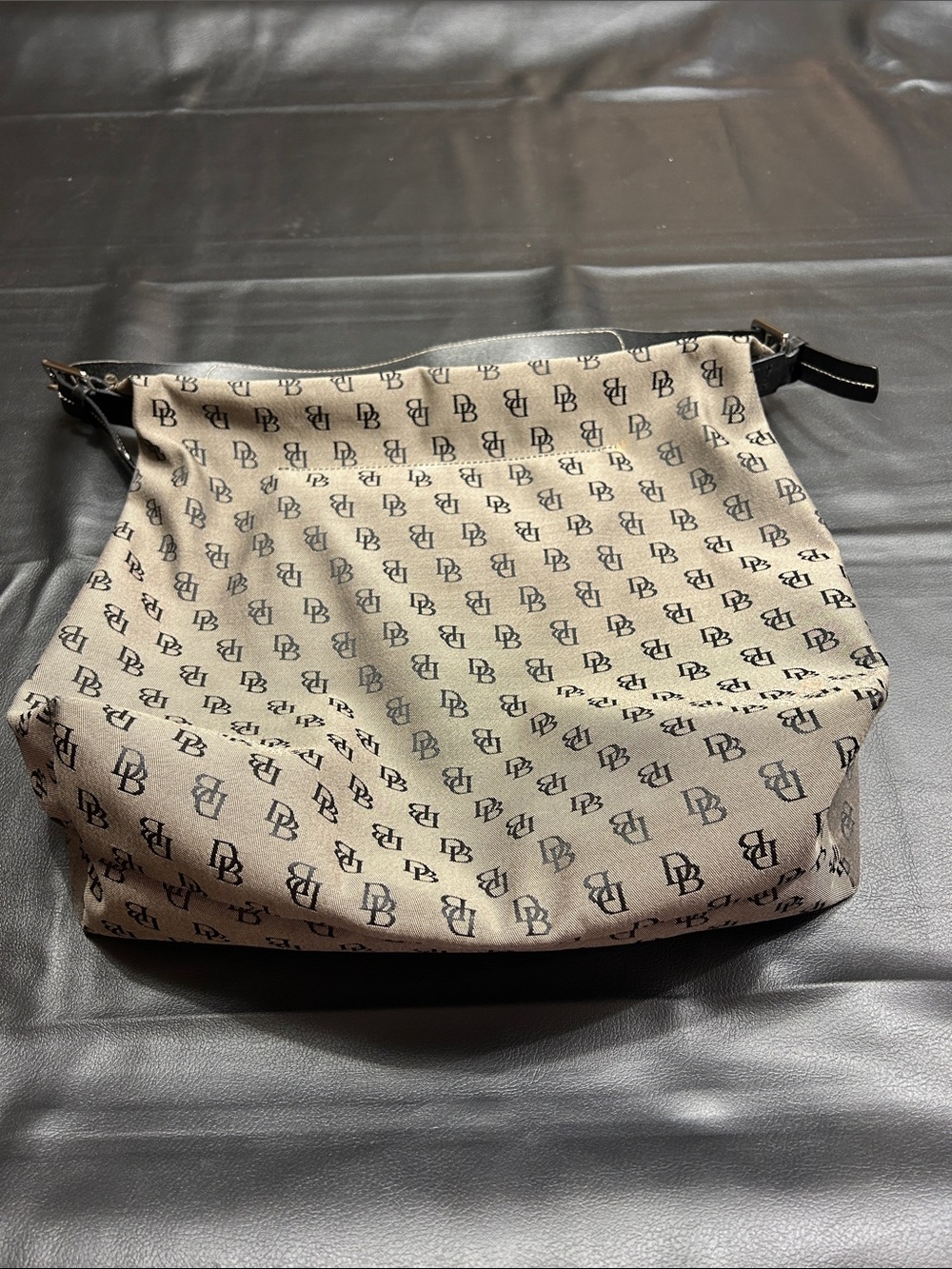 Dooney & Bourke Beige and Black Monogram Shoulder Bag